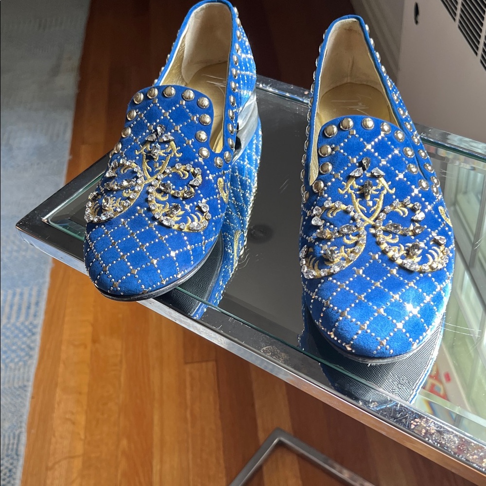 Giuseppe Zanotti Blue and Gold Embellished Loafers